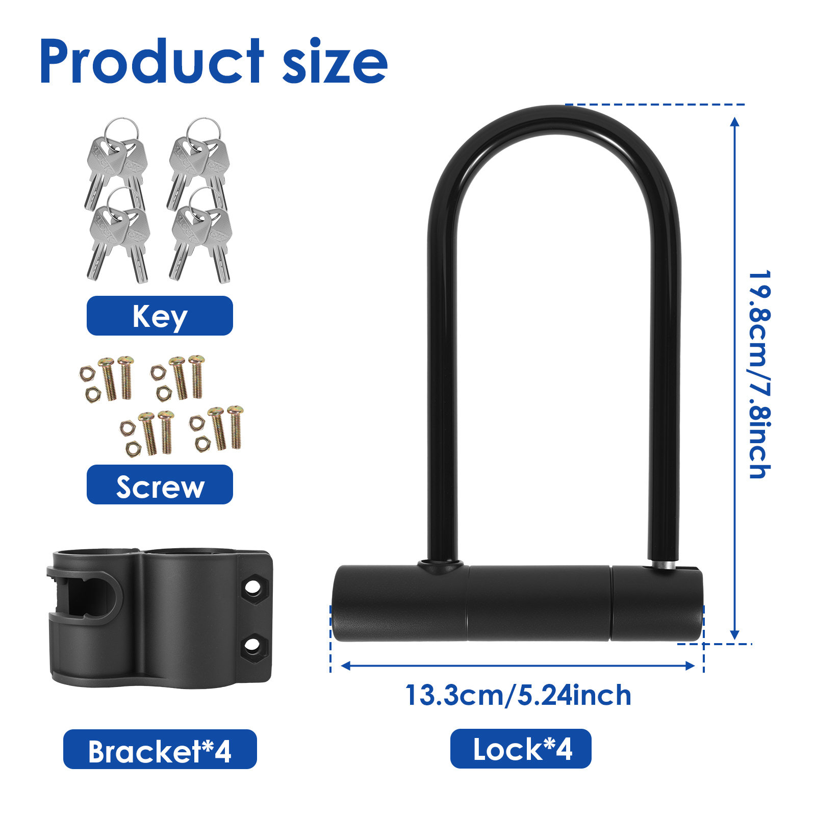 1/2/4Pcs Bike Lock with Key St - U Lock Heavy Duty のレビューと価格