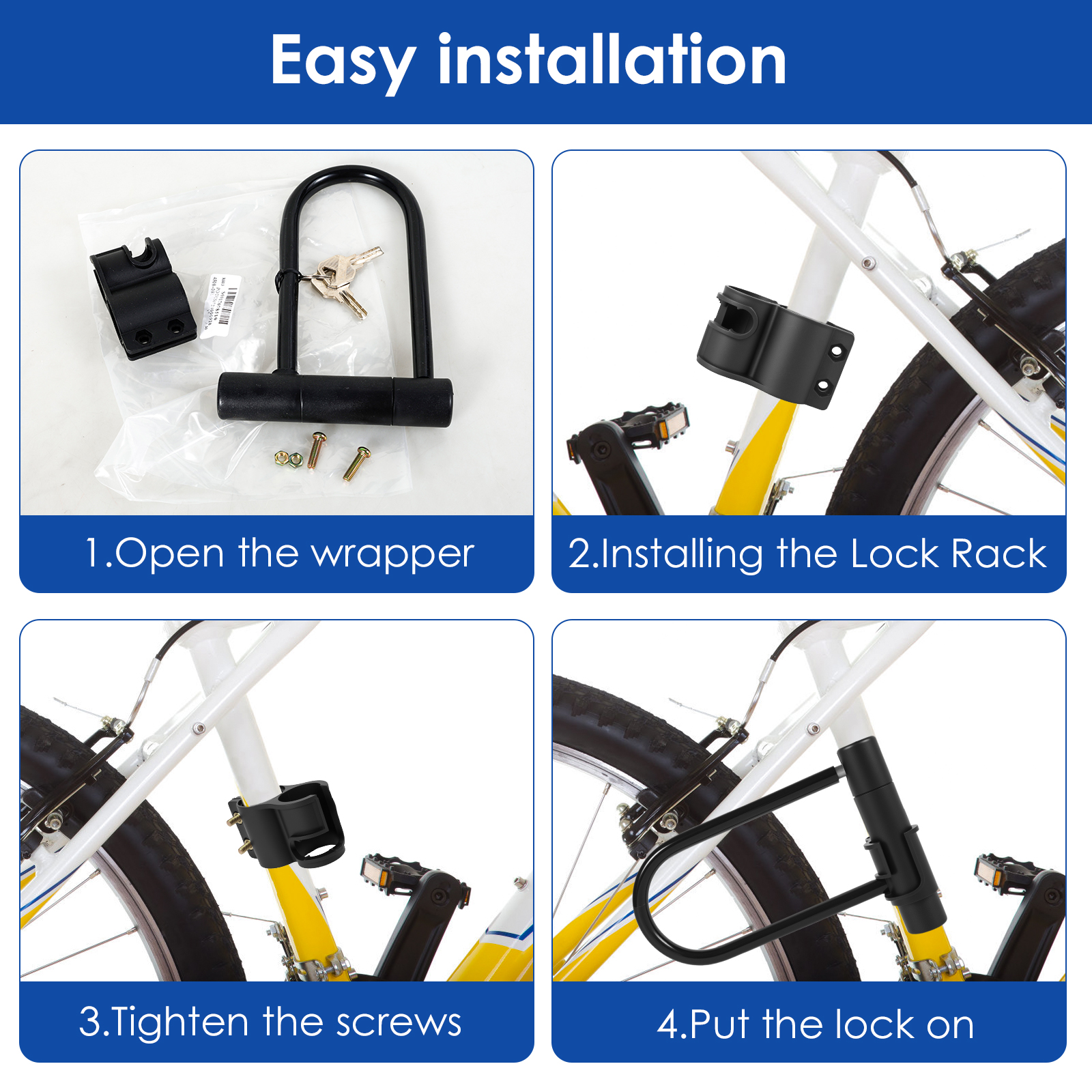 1/2/4Pcs Bike Lock with Key St - U Lock Heavy Duty のレビューと価格