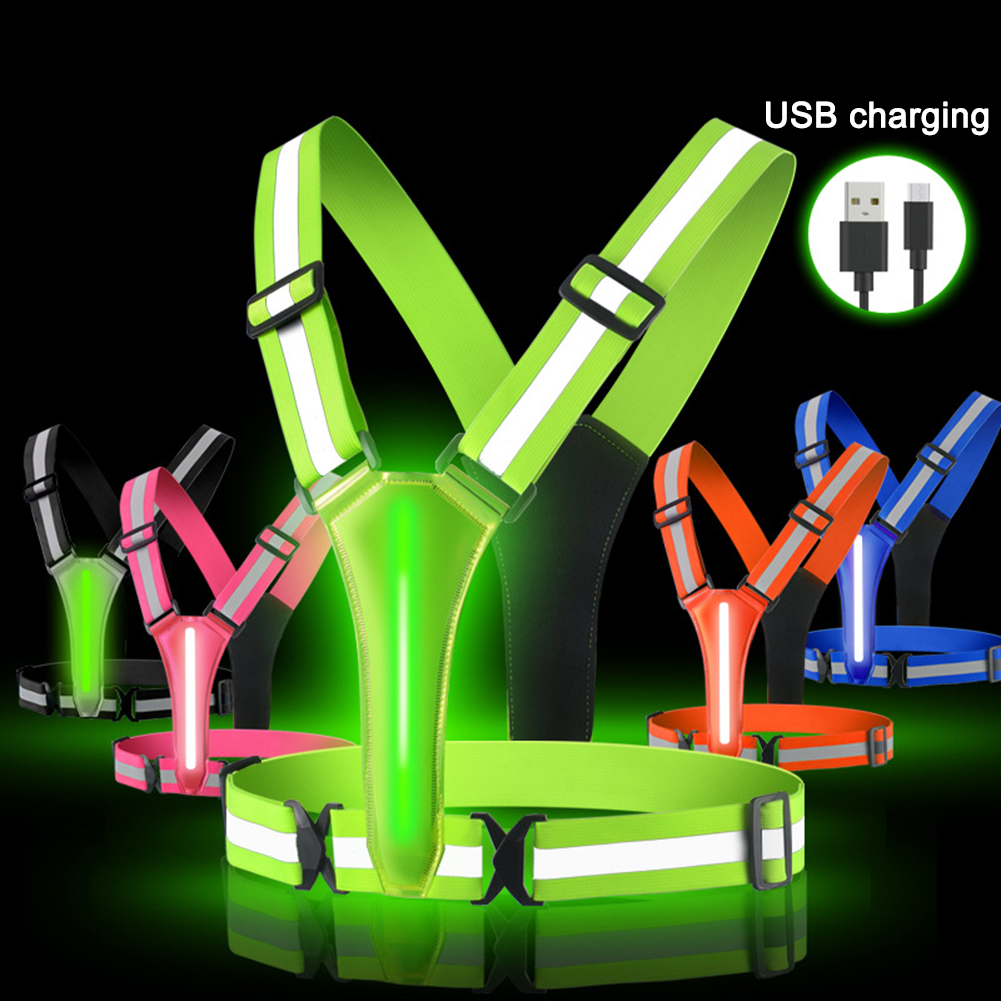 LED Running Vest USB Rechargea - Reflective Vest Cycling のレビューと価格