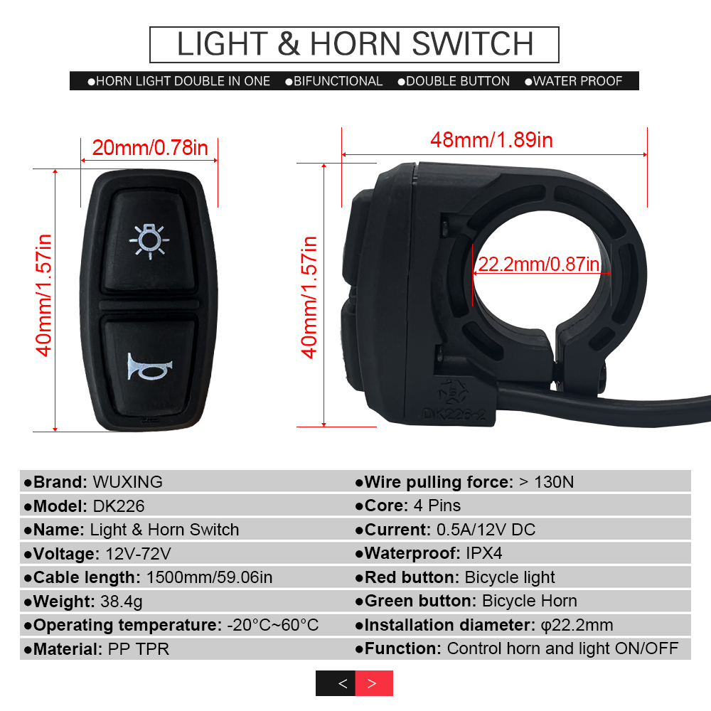 Ebike Light and Horn Switch, H - Bike Light Front Rear のレビューと価格